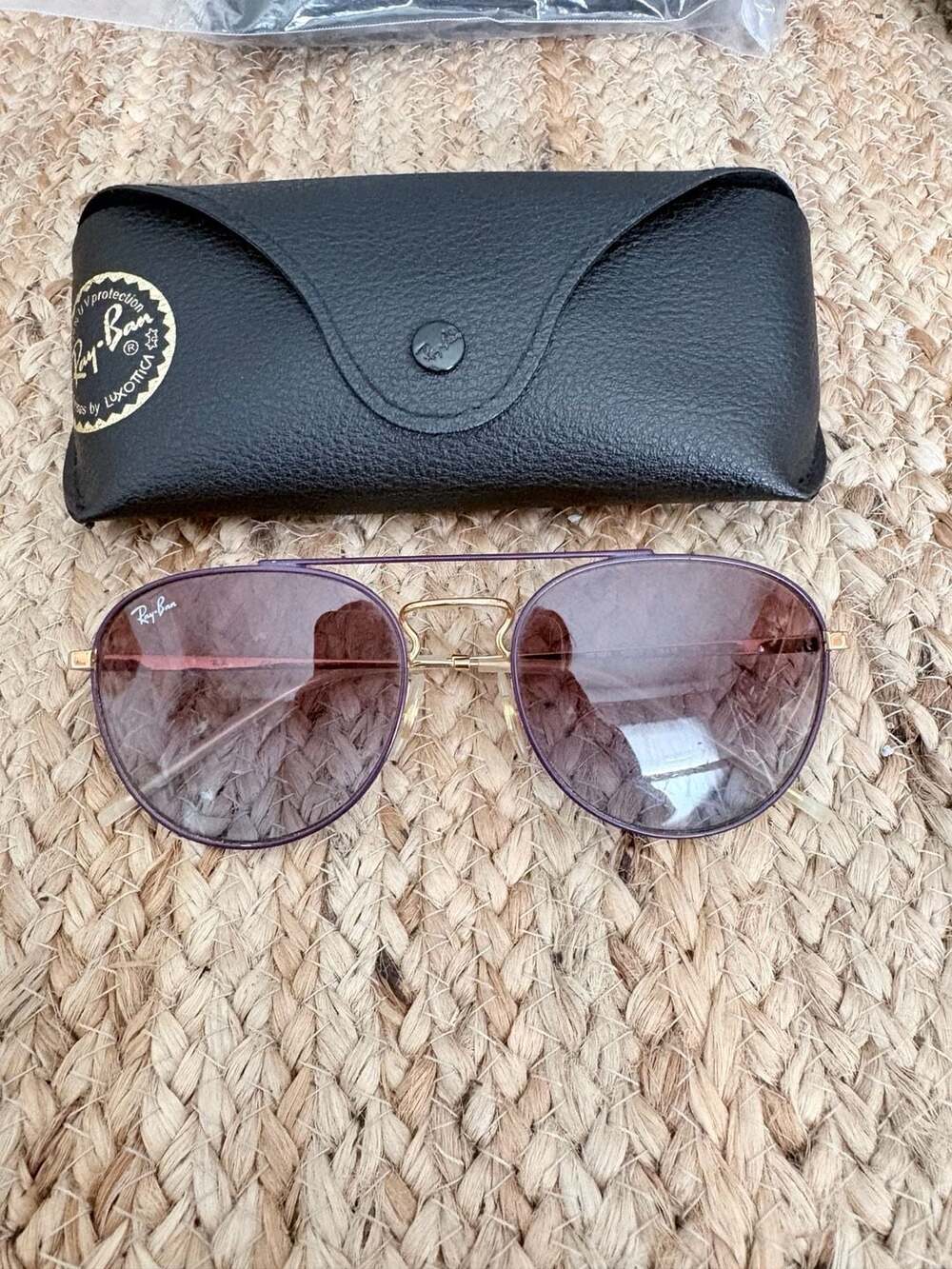 Ray-Ban Oval Double Bridge Sunglasses Gold Purple Gradient Lenses